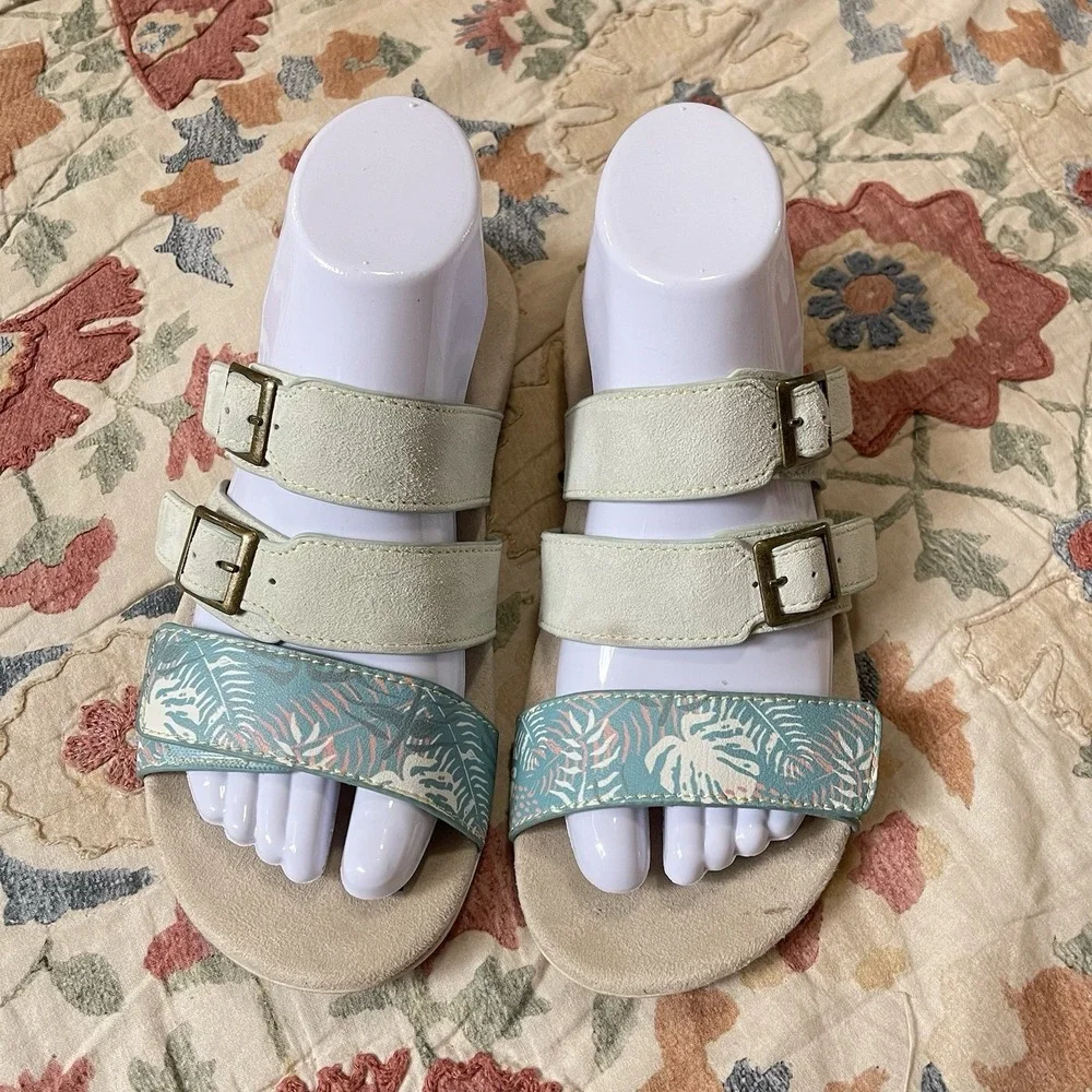 Spenco (Revitalign) Orchid Comfort Sandal Womens 7‎ Aqua Blue Sea Leather Beach